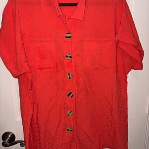 John Mark Vibrant Orange/Red Casual Button-Down Shirt